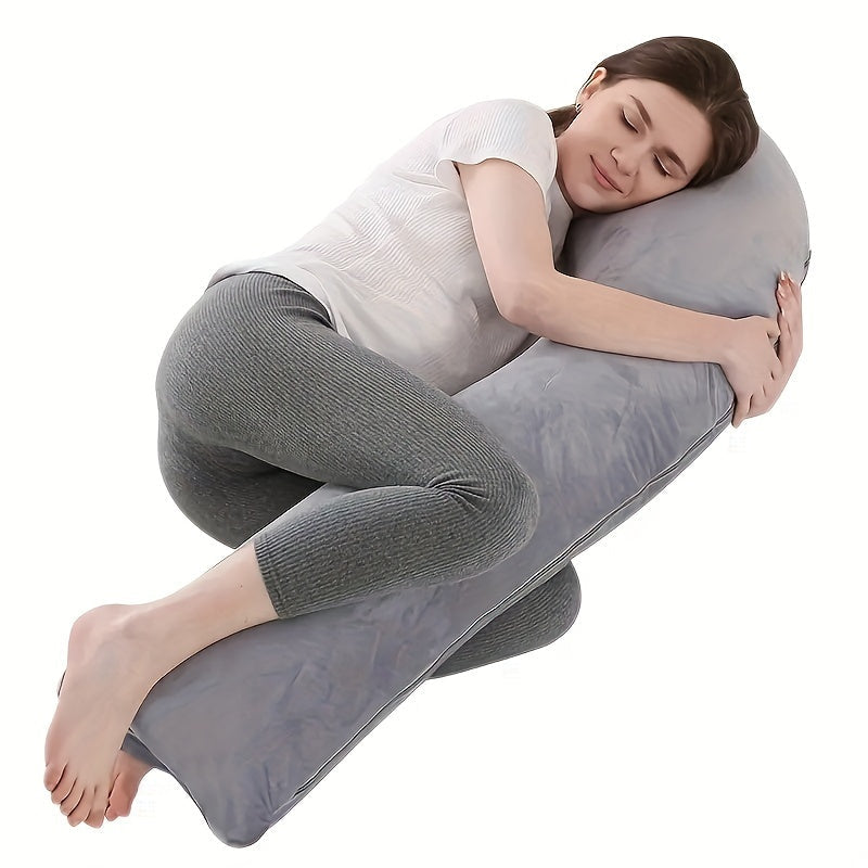 Adjustable Ultra-Soft J-Shaped Maternity Pillow with Removable Cover - Provides Comfort and Support for Belly and Side Sleeping