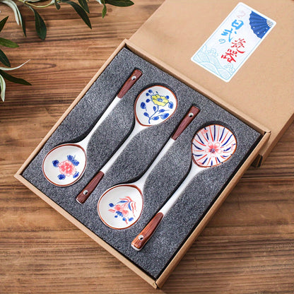 Gift box set with 4/6 creative ceramic dessert spoons, perfect for new year tableware or as a gift for friends.