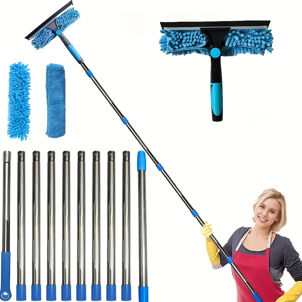 GKKOWN presents the versatile 2-in-1 Window Cleaning Brush and Wiper, featuring a retractable handle for easy use. This handy tool is perfect for cleaning a variety of surfaces in your living room, bedroom, bathroom, toilet, and outdoor spaces. No power