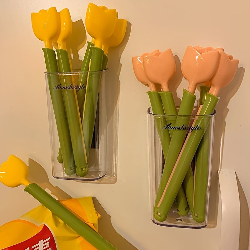 Set of 5 Tulip-Shaped Food Bag Clips with Storage Box - Keep Snacks Fresh and Moisture-Proof in the Kitchen