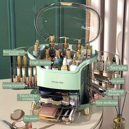 Makeup organizer with large beauty box for vanity or desk storage.