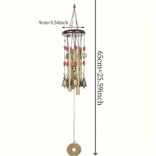 Antique-style metal wind chimes with copper bells for garden decor, ages 12-14.