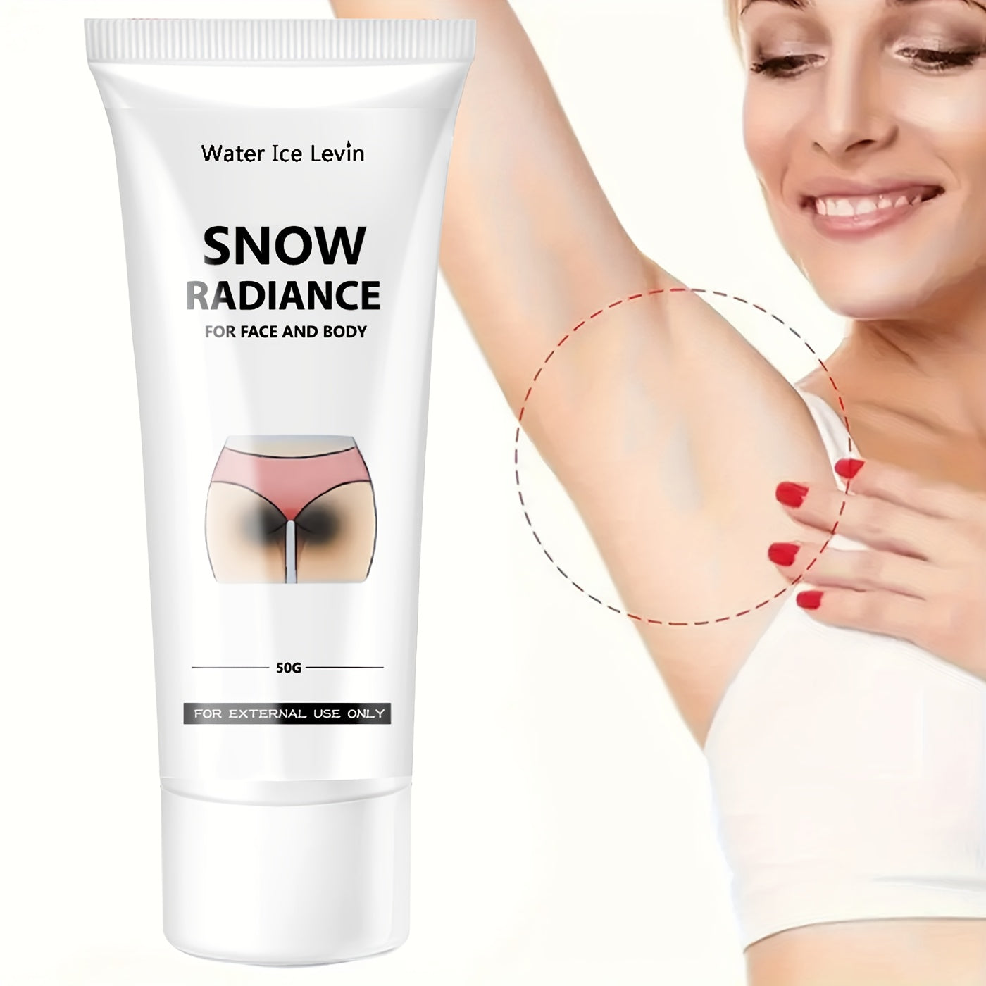 Snowflake Cream contains vitamin C, niacinamide, and centella asiatica for energizing and brightening various body areas.