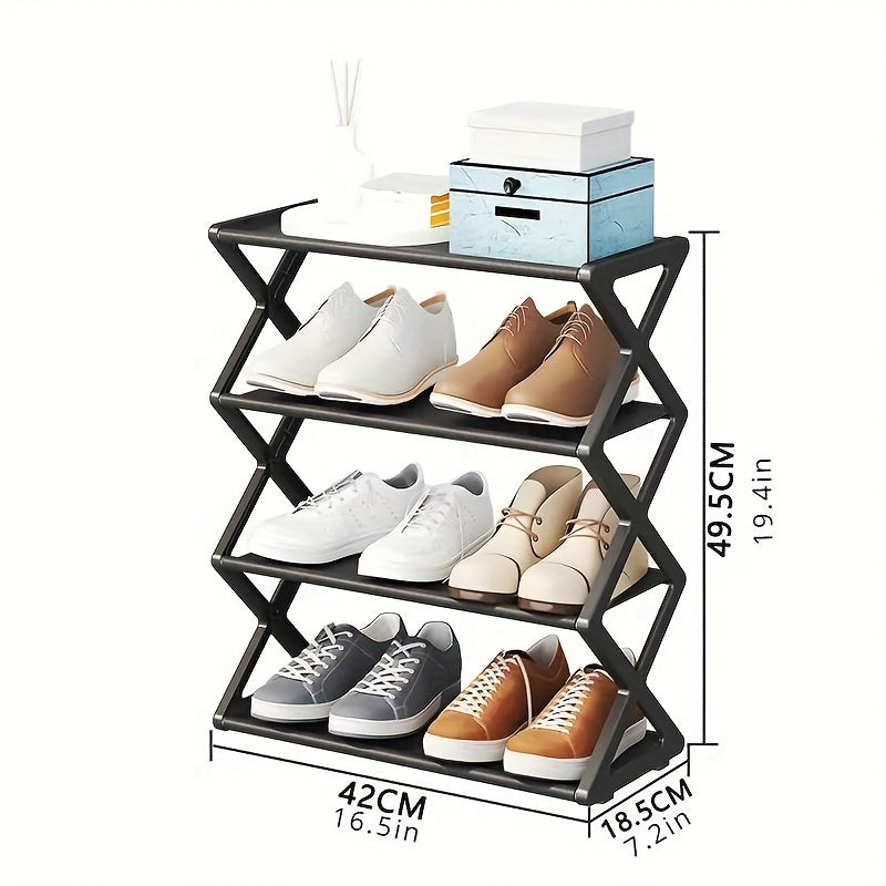 Black Metal Shoe Rack with X-Shaped Design - 4-Tier Shoe Organizer for Entryway and Living Room, Space-Saving and Dust-Proof, Ideal for Sneakers, Boots, and Other Footwear.