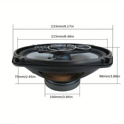 Two high-fidelity 5-way coaxial speakers (15.24X22.86 cm, 1200W) designed for vehicle door audio systems, delivering full-range frequency sound for music and subwoofer applications.