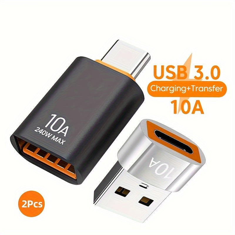 Set of 2pcs 10A OTG USB 3.0 to Type C adapters for various devices.