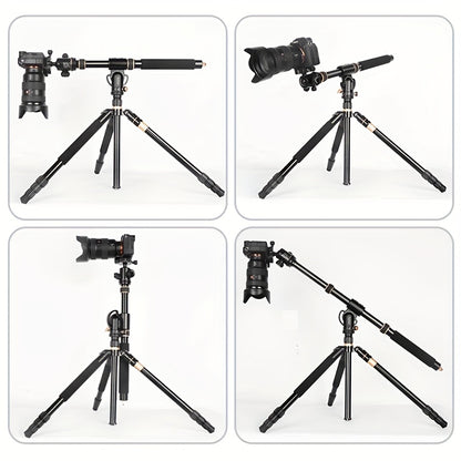 Lightweight horizontal pole with small camera swing arm for shooting vertically at 90 degrees. Compatible with DSLR, mirrorless cameras, and mobile phones. Bottom interface is 3/8 inch and