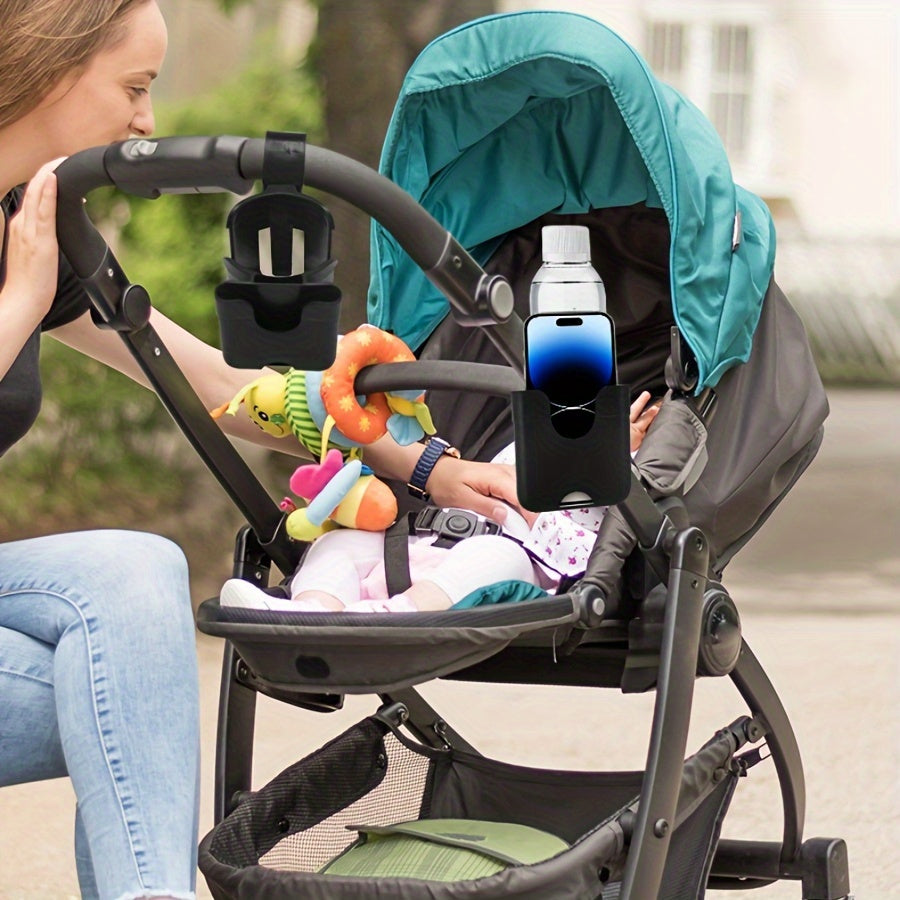 Electric stroller with two-in-one water cup holder that can also be used for holding mobile phones, water bottles, milk tea cups, and more. It is a universal holder suitable for electric cars, motorcycles, and other vehicles.