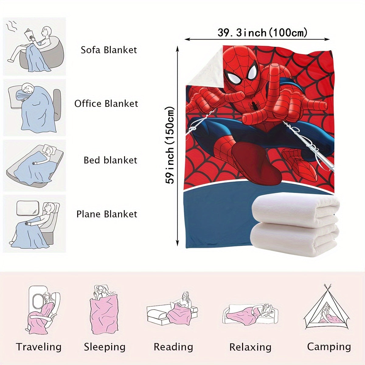 Soft, cozy Spider-Man plush throw blanket ideal for all seasons - perfect for gifting for couch, bed, travel, and car use.