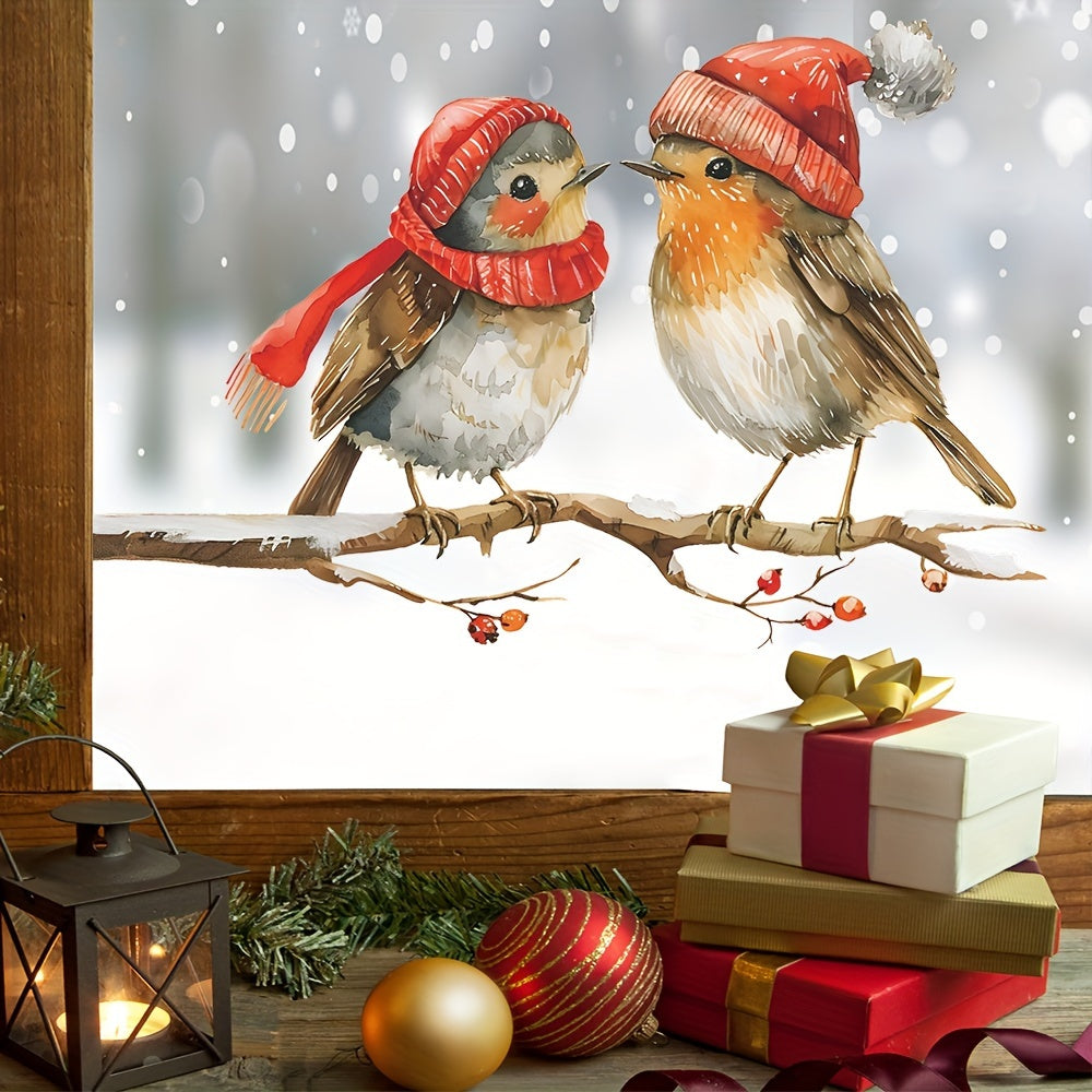 Decorative Art Deco Christmas Birds Window Decals featuring Red Berry Branches Glass Clings. These self-adhesive plastic stickers make the perfect festive home decoration. Each pack features single-use Santa Hat Bird motifs.