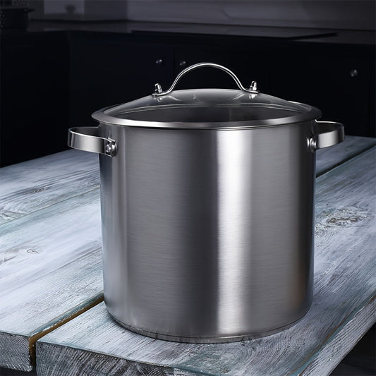 Prepare delicious soups and stews this Christmas with our 6.8-Quart Stainless Steel Stockpot. Featuring a Tempered Glass See-Through Lid for easy monitoring, this cookware is perfect for induction cooking. Enjoy exceptional heat distribution and