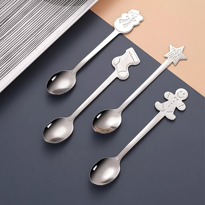 16 stainless steel mini coffee spoons in Christmas series, dishwasher safe, ideal for kitchen, restaurant, Christmas party.