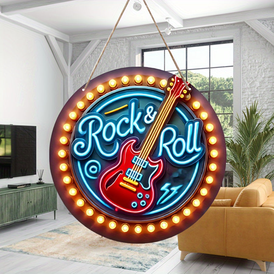 Neon rock light-inspired wooden wall art, ideal for bars, cafes, and music-themed decor.