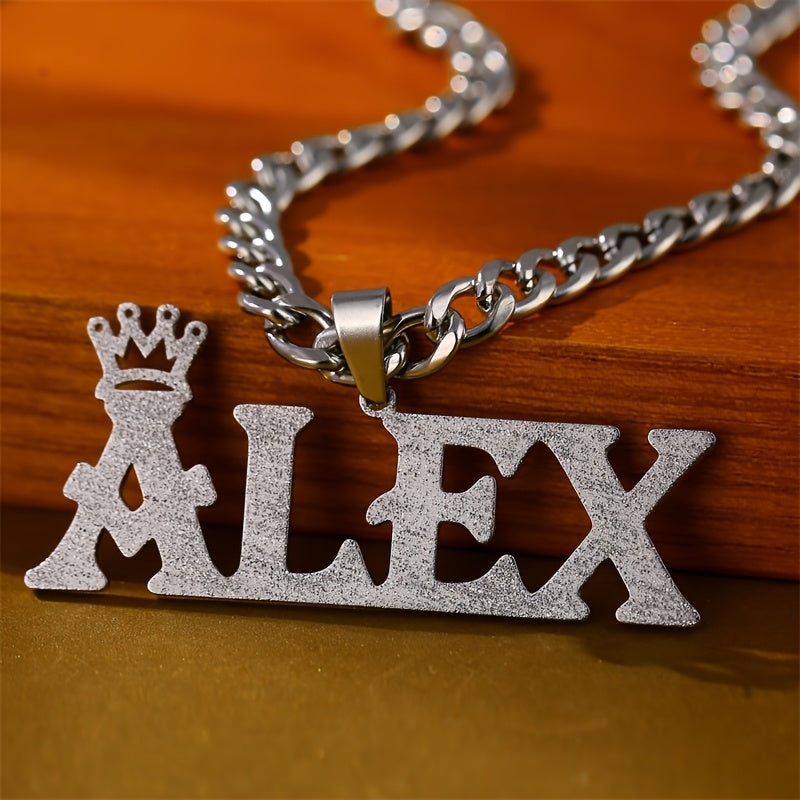 Personalized Name Necklace with Crown Pendant - made from stainless steel with a matte finish. Silver plated and perfect for adding a simple touch of style to your vacation wardrobe. Suitable for both men and women, this necklace also makes a great