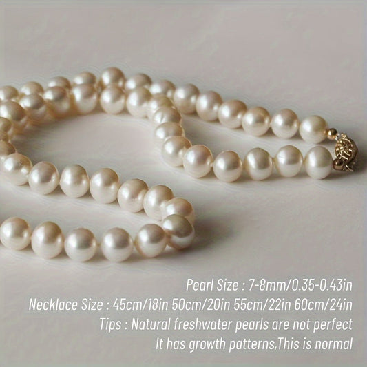 Handmade Freshwater Pearl Necklace with Openwork Clasp - 7-8mm, Elegant and Luxurious, June Birthstone, Versatile for Daily Wear or Wedding, MYSOYA Brand, Comes in Beautiful Gift Box - Perfect Christmas Gift for Him or Her.