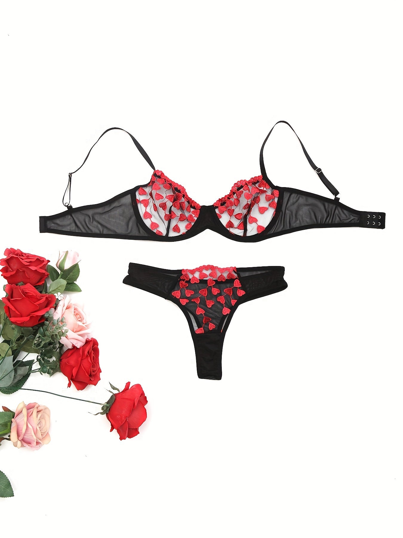 Embroidered two-piece sexy lingerie set for women.