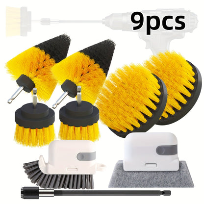 Set of 22 drill brushes - Versatile cleaning attachments for various cleaning tasks, includes window brush, gap brush, white cleaning cloth, ideal for use in bathroom, kitchen, toilet, car, and on floors. Made of reusable plastic for long-lasting use.