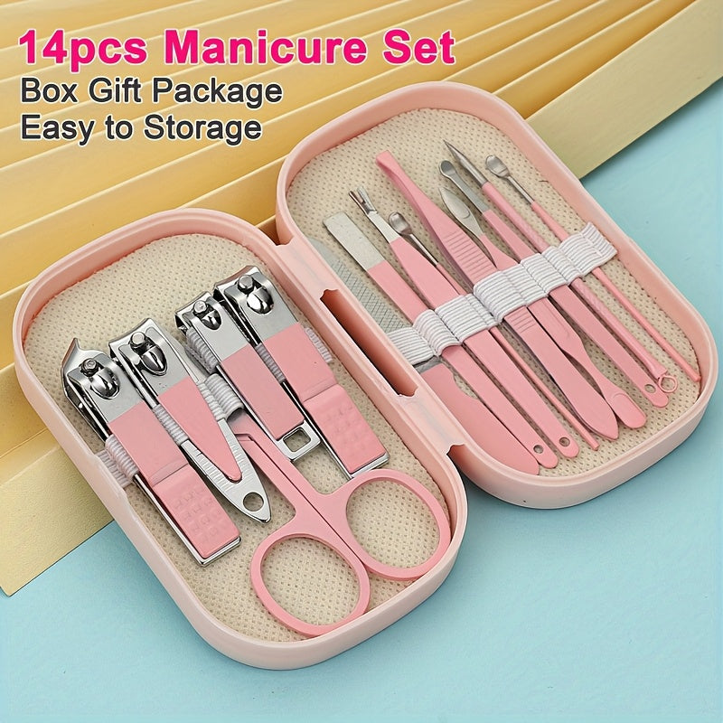 Portable nail clipper set for men and women, made with high-quality carbon steel blades and a concave edge. Includes storage case and complete fingernail and toenail grooming kit.