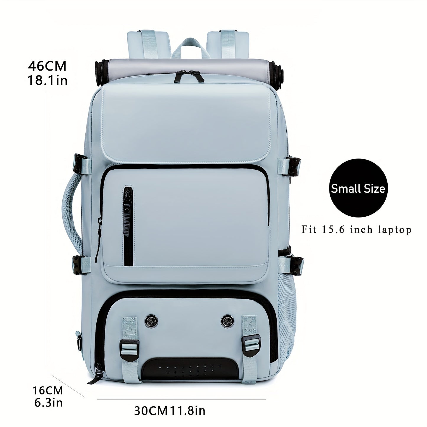 Waterproof 43.94cm business laptop backpack with shoe compartment. Large capacity rucksack for hiking and camping, suitable for college students and women's work carry-on. Made of durable