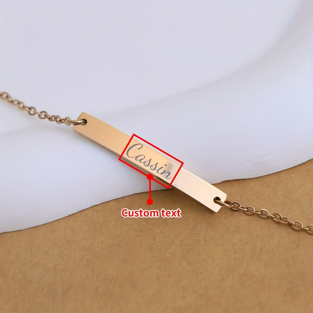 Customized Name Bar Necklace: Personalized Engraving on Durable Stainless Steel, Ideal for Mother's Day or Bridesmaid Gift.