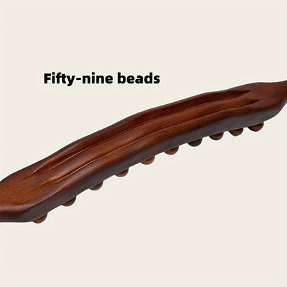 1pc 87 Bead Latex-Free Massage Stick with Three Row Design for Full Body Muscle Relaxation, Natural Wooden Handle with Dark Beads, Essential Wellness Tool.