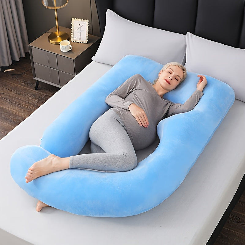 Get the ultimate comfort with our J-Shaped Pregnancy Pillow, made of soft polyester and designed for full body support. It comes with a removable cover and is perfect for expecting mothers to get a good night's sleep. Makes a great gift for Christmas