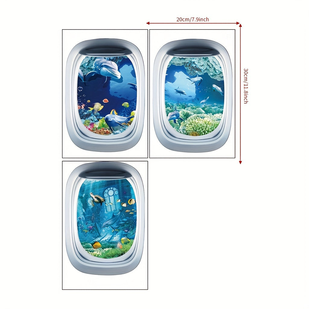 3 Marine Life Print Bathtub Appliques, Waterproof Stickers for Non-slip Bathtub, Removable Wall Decals for Bathroom Decor.