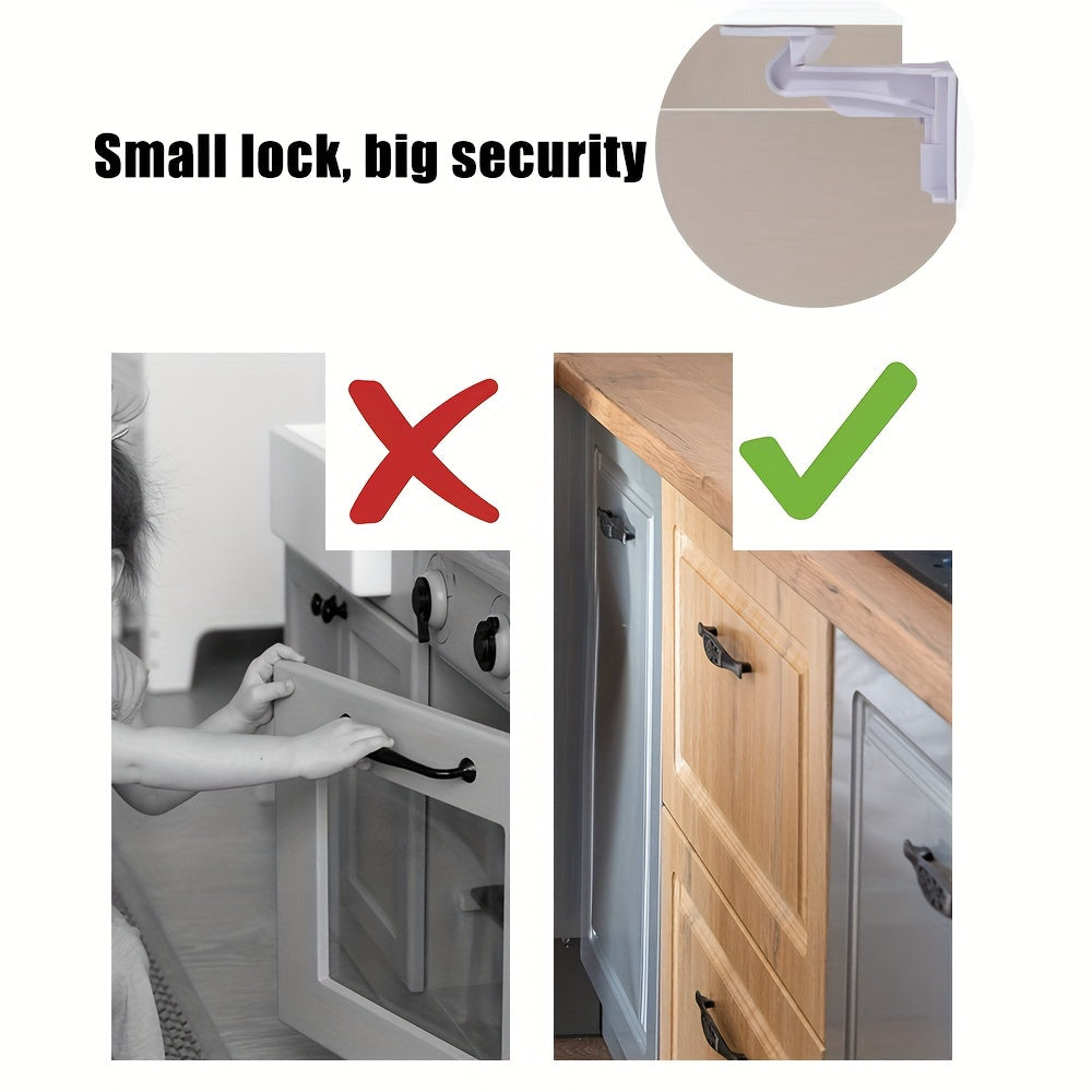 Set of 4 Cabinet Locks with Invisible Adhesive for Safety-proofing Drawers, Easy Installation without Drilling