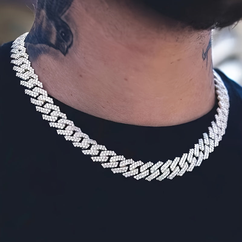 Hip hop jewelry gift: Cuban link chain necklace iced out with rhinestones for men and women