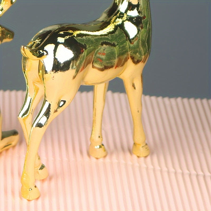 Luxurious gold-plated Christmas reindeer statues - perfect for home decor, wine cabinet display, holiday tabletop accents, and as a gift.