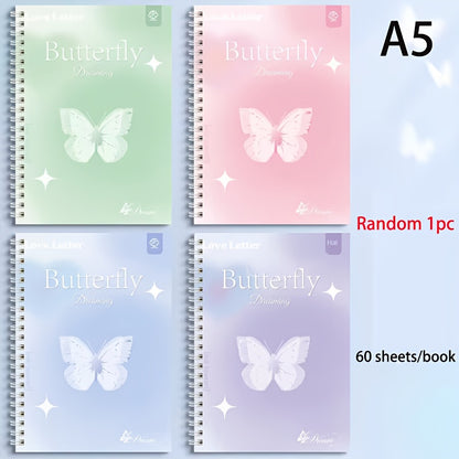 1pc A5 Butterfly Dream Themed Spiral Notebook with 60 sheets, dotted pages, and lay-flat binding.