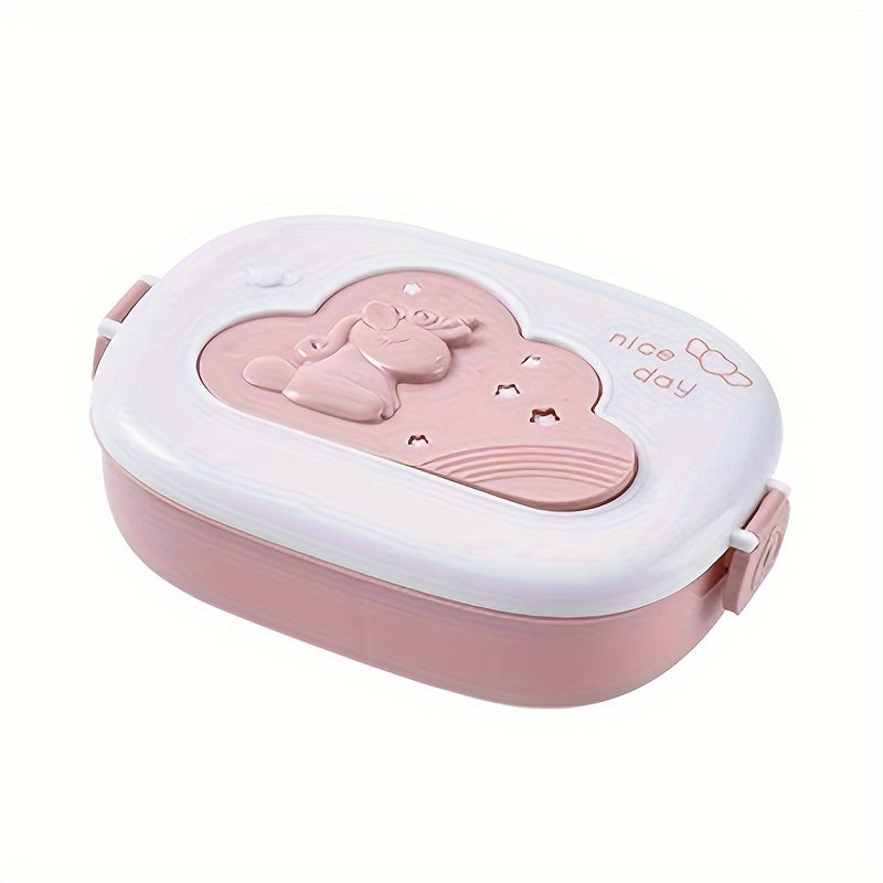 Durable Plastic Lunch Box with Playful Cartoon Design, Compartments, and Insulation - Perfect for Students and Office Workers. Microwave Safe and Manual Use, Portable Square Shape for Convenient Meal Storage.