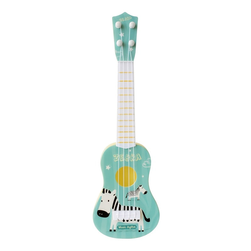 Children's Ukulele Toy, Educational Musical Instrument, durable plastic in yellow and green.