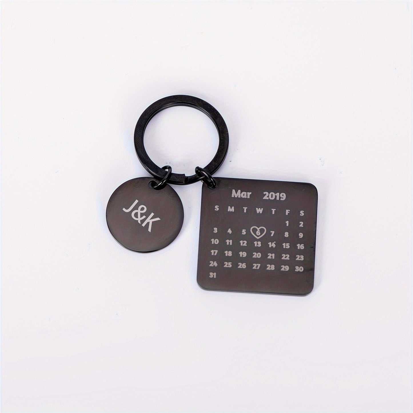 Engraved Custom Calendar Keychain for Couples, Personalized Anniversary Gift for Husband