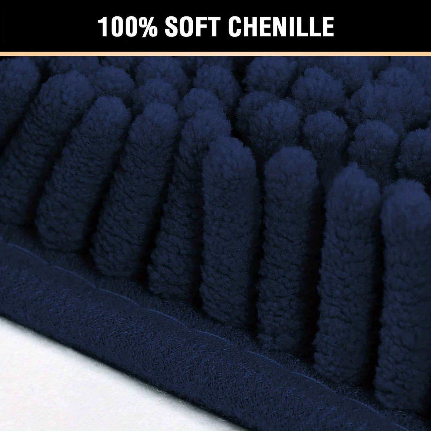 Set of 2 Chenille Bathroom Mats: U-shaped and rectangle, shaggy plush design for water absorption and anti-slip protection.