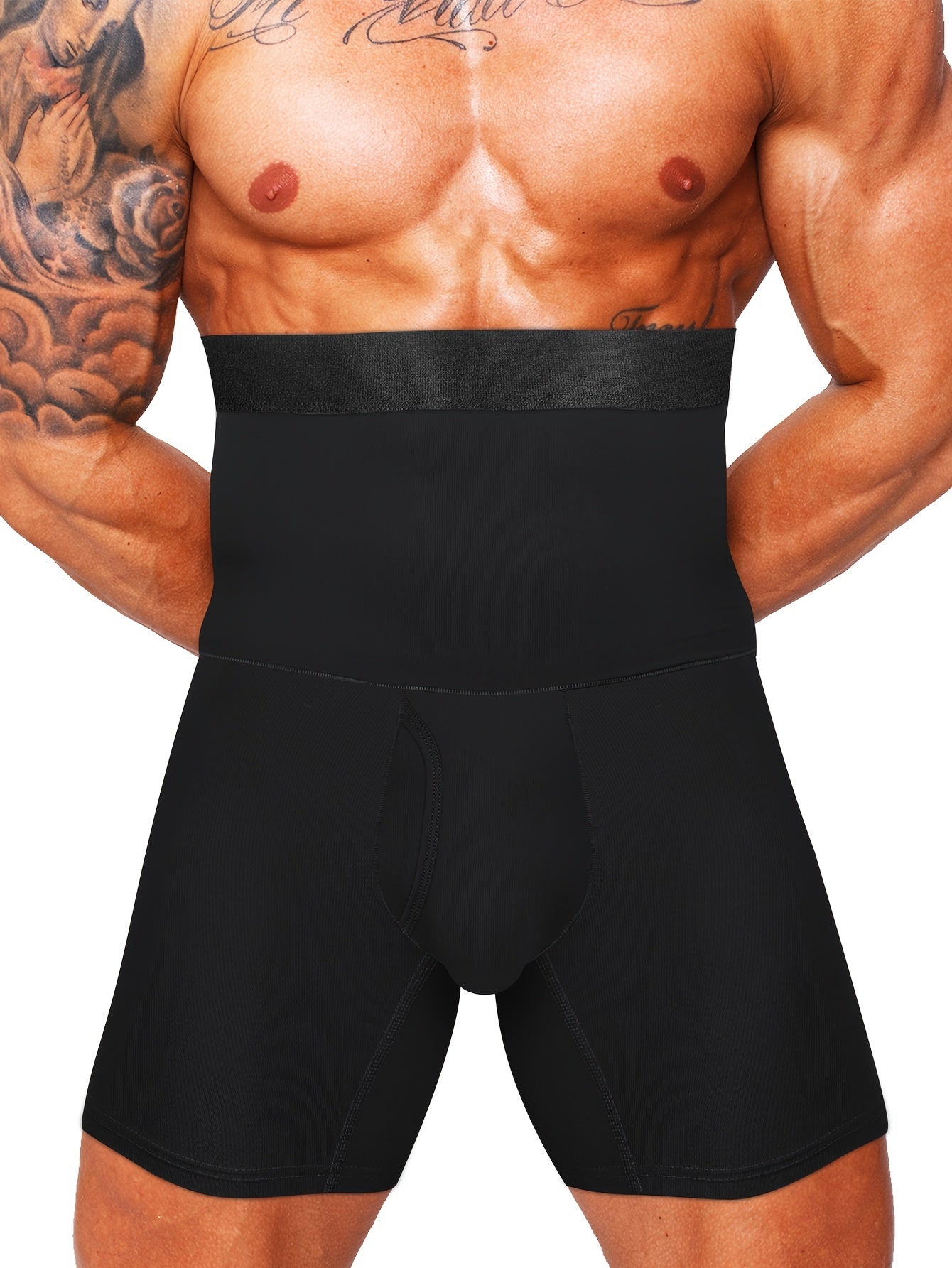 CONKEND Men's High-Waist Compression Shapewear Boxer Briefs for Tummy Control and Slimming. Made of Quick-Dry and Breathable Polyester/Elastane Blend, Ideal for Sports and Fitness. Machine