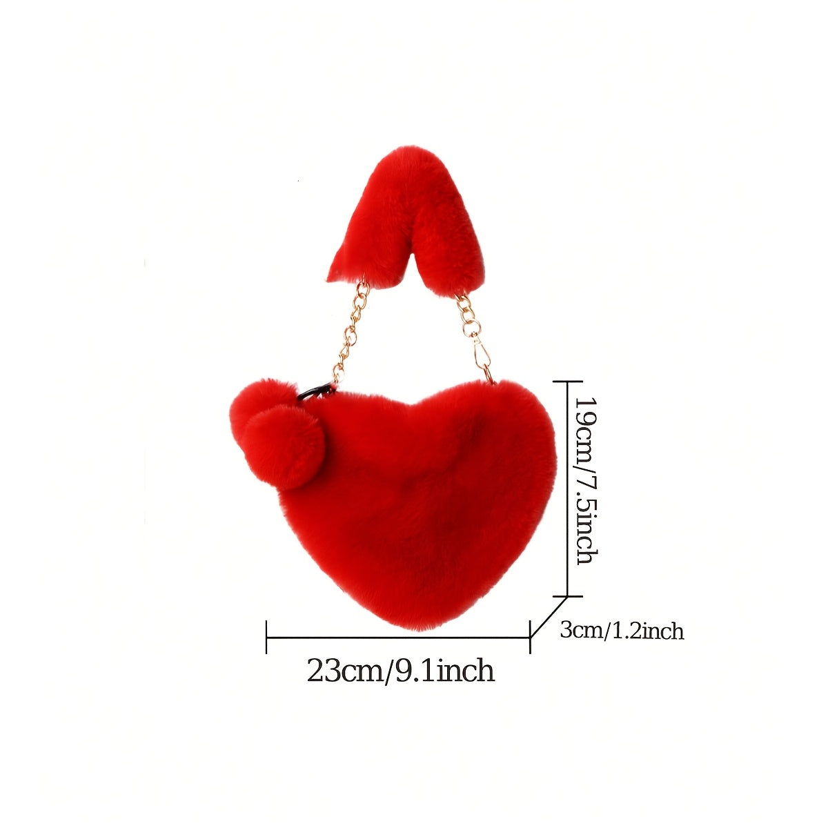 Elegant plush heart-shaped shoulder bag with zipper closure and detachable strap, ideal for Valentine's Day gift. Comes in khaki/white/red/black.