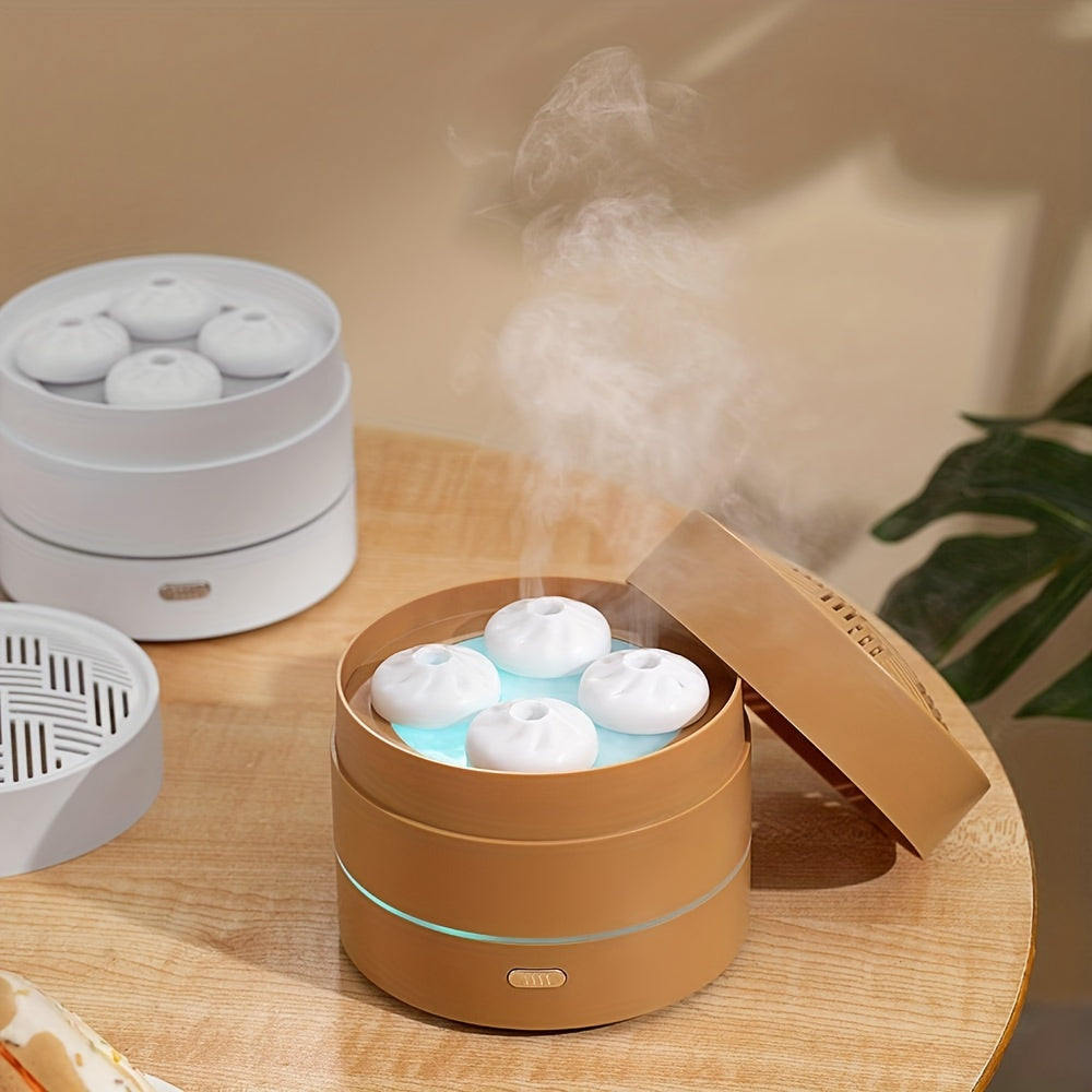 200ml Ultrasonic Steaming Bun Aroma Diffuser with Four Spray Design, LED Night Light, and Essential Oil Diffuser for Home and Office