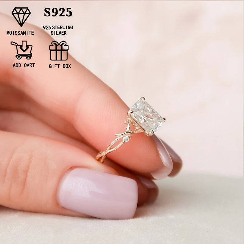 Stunning and One-of-a-Kind Engagement Ring for Women Featuring a 2ct Rectangular Moissanite on a Thorn Branch Design. This Versatile Luxury Jewelry Piece is Perfect for Valentine's Day, Mother's Day, or as a Birthday Gift for your Girlfriend. Presented