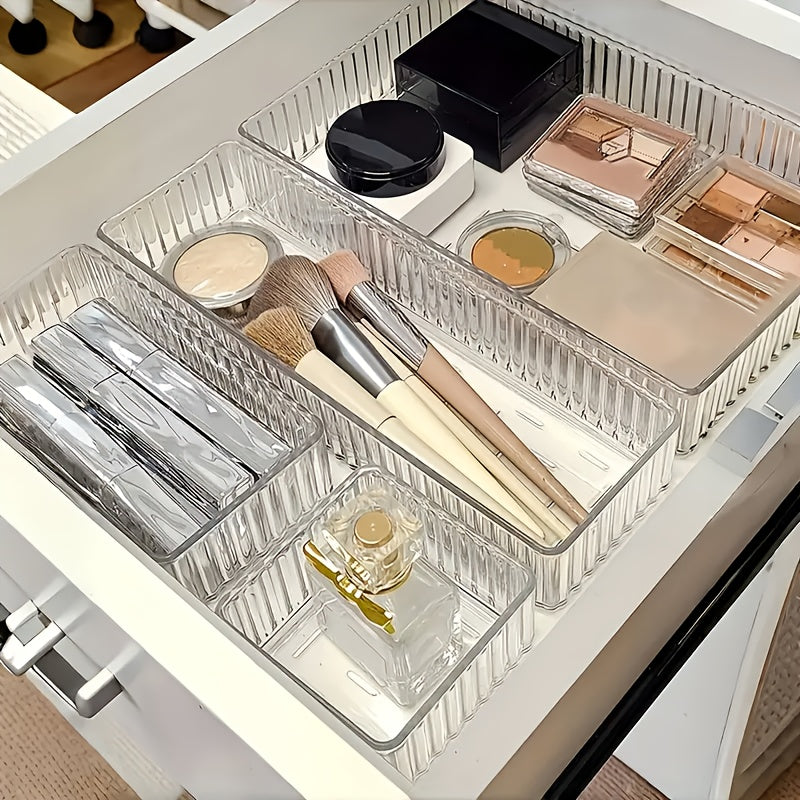 Acrylic Transparent Water Ripple Set in 3pcs, 7pcs, or 8pcs. Stackable for easy display and drawer storage. Suitable for cosmetics and toiletry storage.