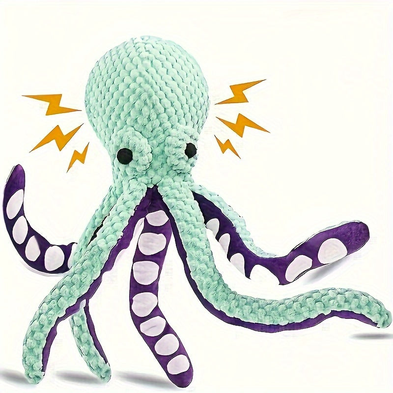 Interactive plush octopus dog toy makes sounds and is suitable for all breeds, no batteries needed.