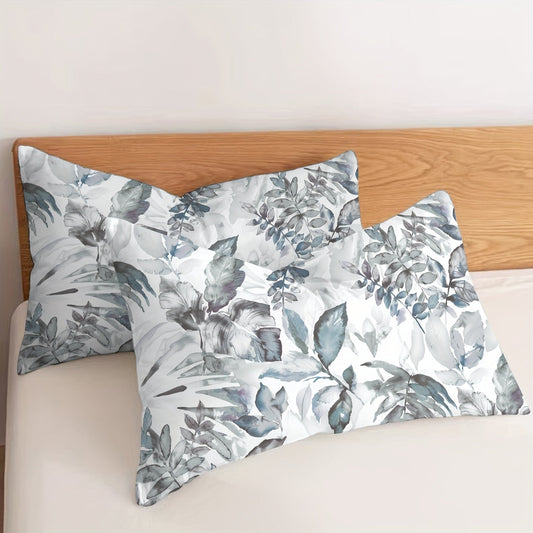 Leaf pattern brushed printed pillowcases, set of 2. Made from soft and breathable materials, perfect for enhancing the decor of your bedroom sofa or home. Pillow cores not included.