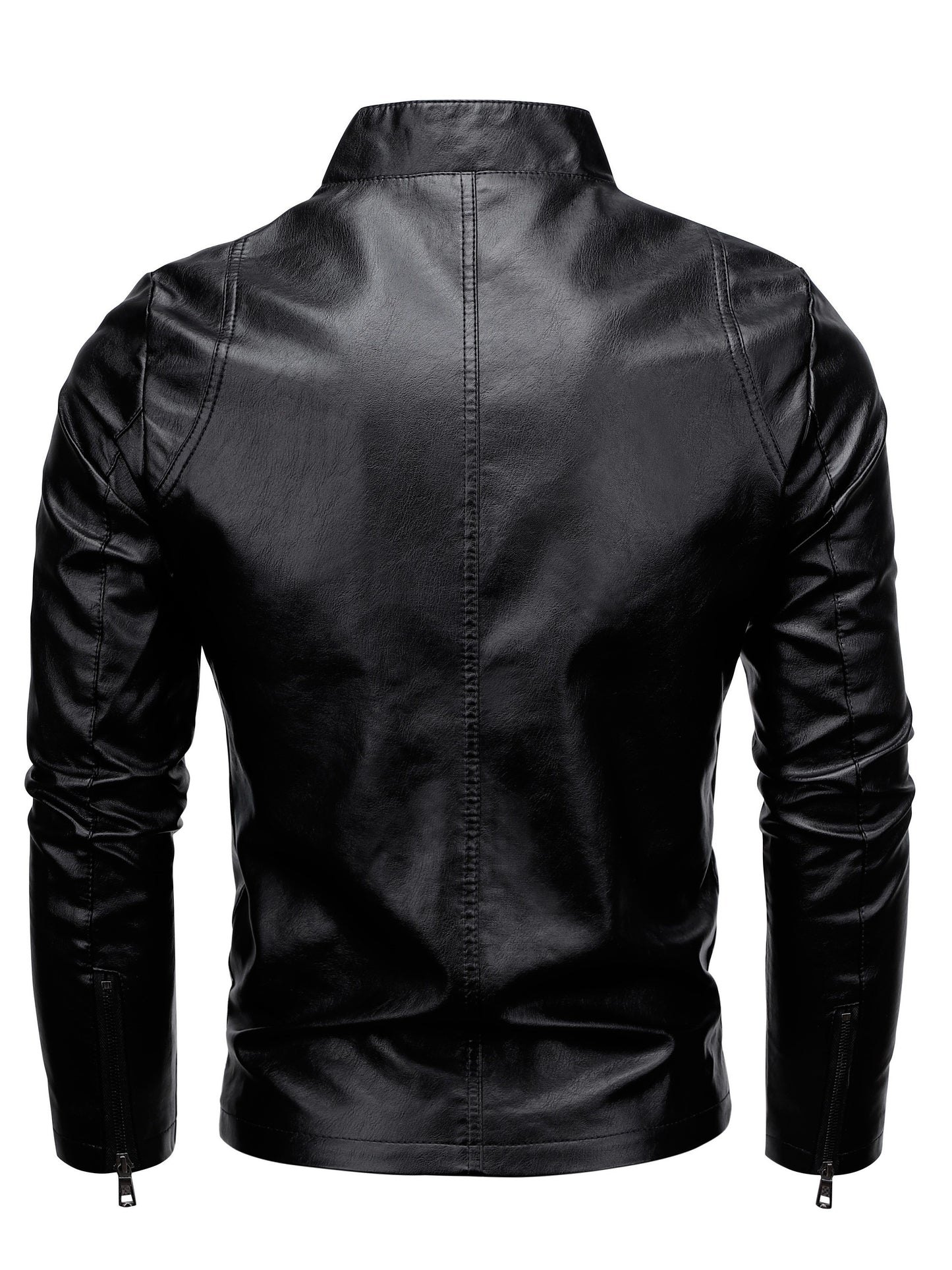 Men's casual jacket with stand collar, zip-up long sleeve, made of 100% polyurethane. Solid color and non-stretch woven fabric, regular fit with functional pockets, suitable for daily wear.