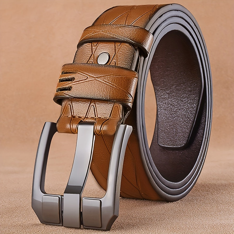 Men's Retro Needle Buckle Belt made with high quality faux leather for casual or business wear, featuring a youth retro and simple design inspired by Korean fashion.