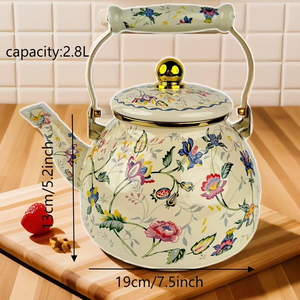 This enamel kettle has a retro and fresh style, making it perfect for brewing tea, fruit tea, coffee, or milk. It is suitable for use on any stove and promotes good health.