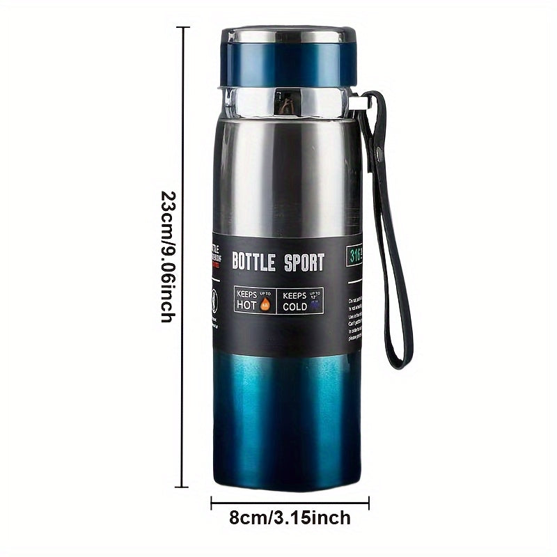 Large capacity travel kettle for outdoor sports made of 316 stainless steel, with an insulated cup and portable strap.