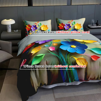 3D Floral Pattern Duvet Cover Set includes 1 Duvet cover and 1/2 Pillow cases made of ultra soft sanded polyester fabric with digital print. Machine washable and no duvet insert included.