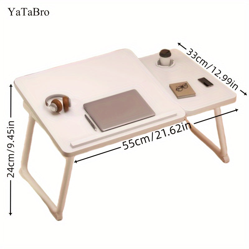 YaTaBro Adjustable Laptop Desk with Cup Holder and Non-Slip Edges, Wood Fiber Board Computer Table for Teens, Portable Desk for Study and Office Use - Black/White