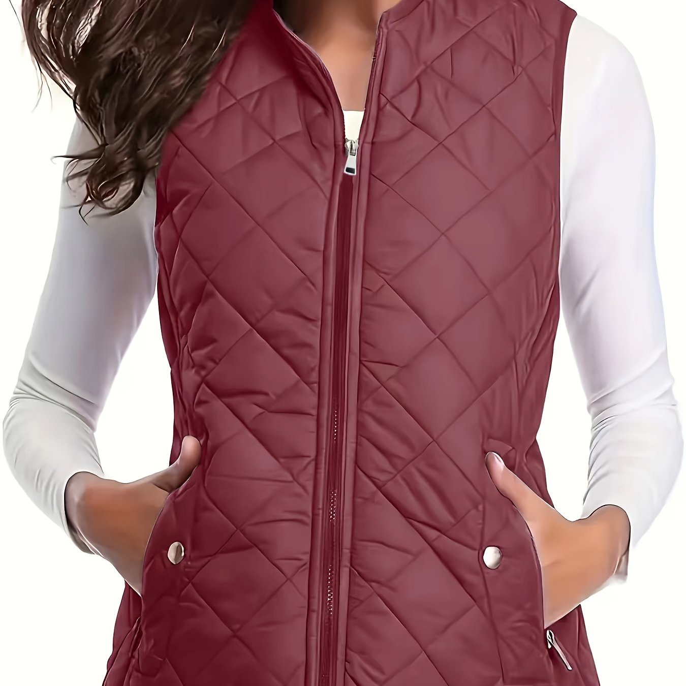 Women's sleeveless vest jacket with zipper in plain color, suitable for autumn and winter, in large size