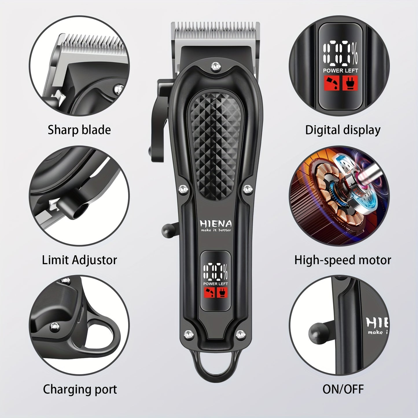 HIENA PRO 2pcs Men's Hair Clippers and Beard Trimmers Set with Lithium Battery, USB Rechargeable for Home Grooming